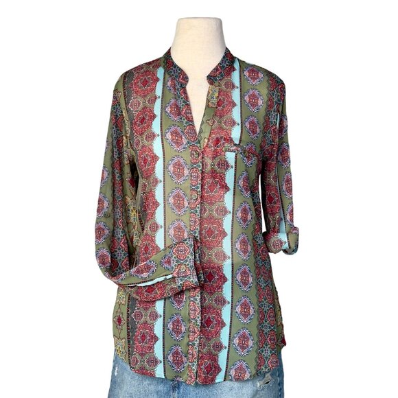 KUT from the Kloth Multi Jasmine Chiffon Button-Up Shirt Long Sleeve Top Size M - Picture 1 of 8